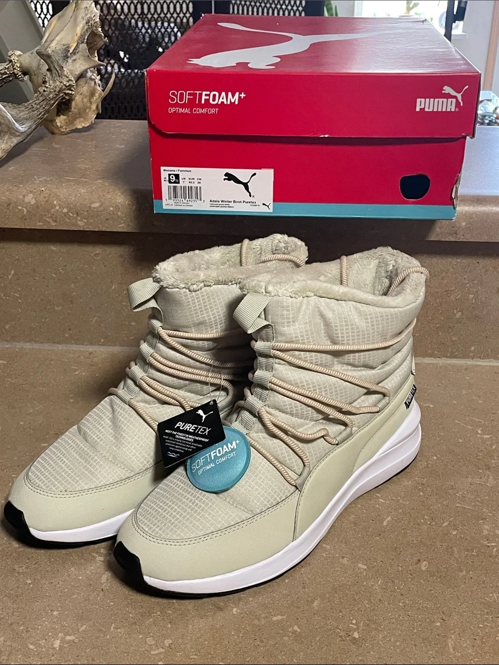 Puma Women's Light Beige Winter Rain Boots with Faux-Fur Collar